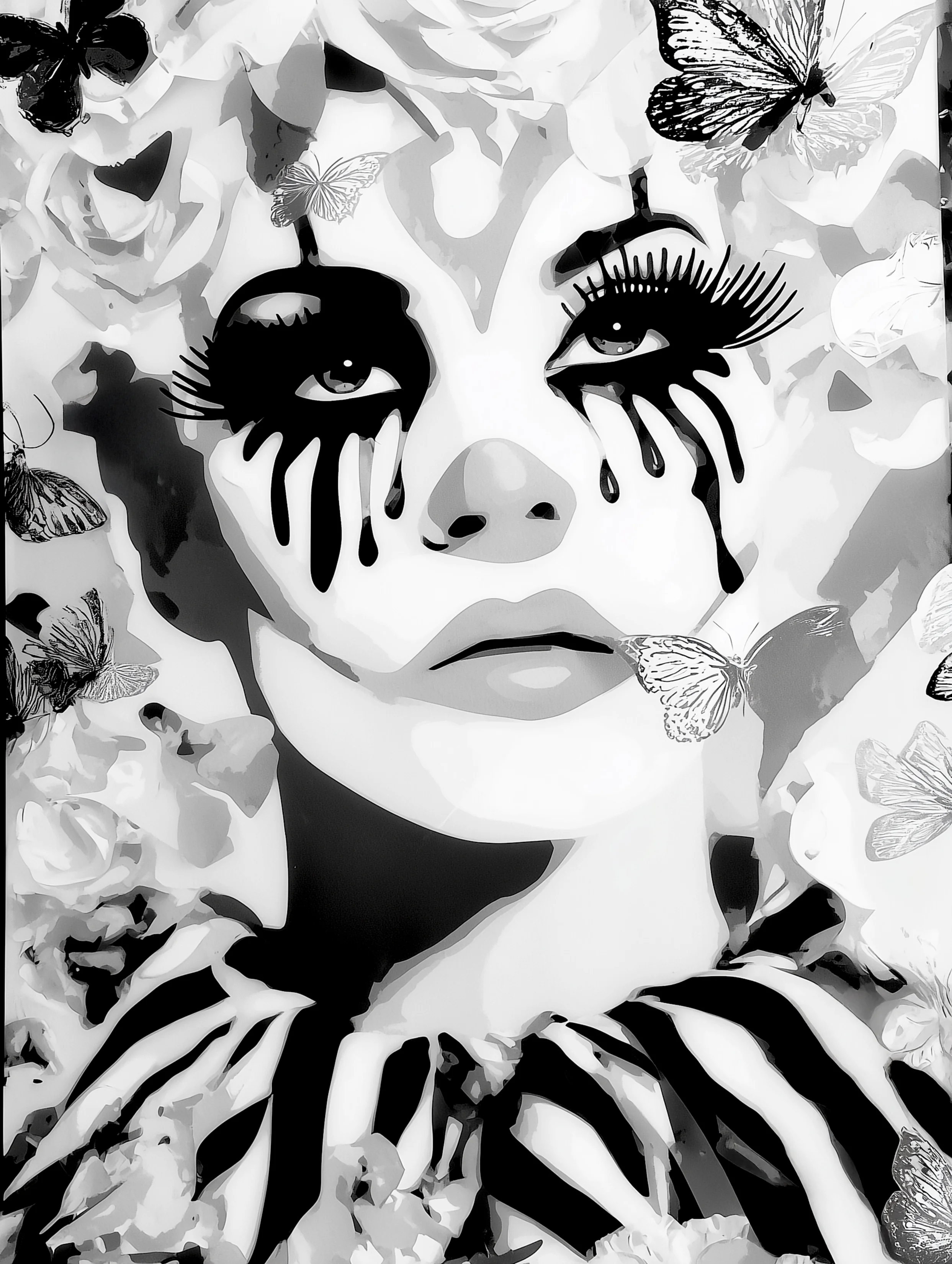 Free printable crying coloring page for adults featuring upset clown with crying tears